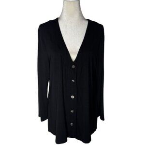 J Jill Stretch Woman's Black Button Up V Neck Rayon Cardigan Large Petite